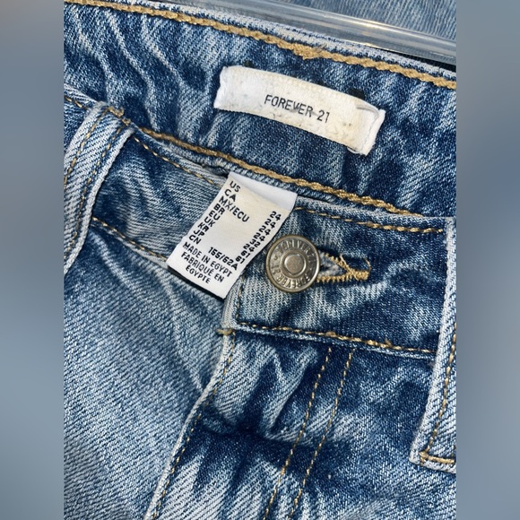 Forever21 High Rise Distressed Medium Wash Denim Shorts — 24 - Picture 5 of 6